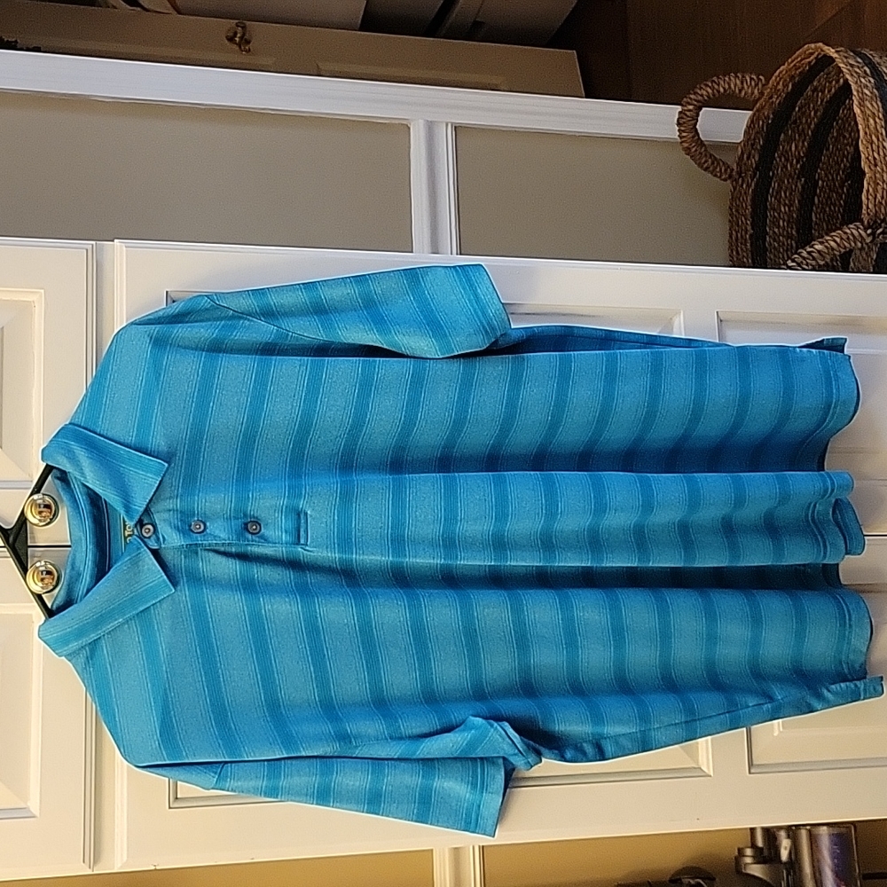 Pro Tour Cool Play golf aqua/aqua striped polo shirt short sleeve XXL EUC …